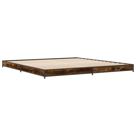 Bedframe bewerkt hout metaal gerookt eikenkleurig 200x200 cm