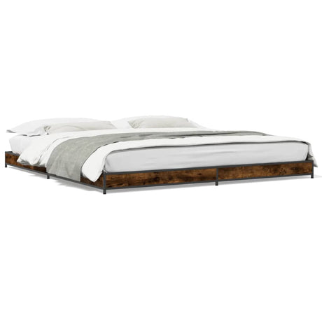 Bedframe bewerkt hout metaal gerookt eikenkleurig 200x200 cm