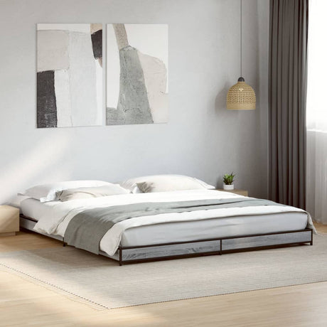 Bedframe bewerkt hout metaal grijs sonoma eiken 200x200 cm