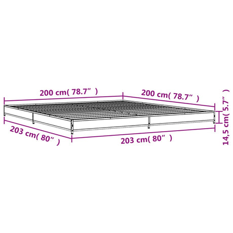 Bedframe bewerkt hout metaal grijs sonoma eiken 200x200 cm