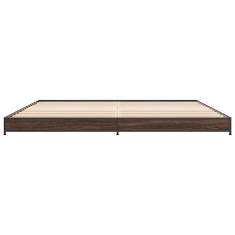 Bedframe bewerkt hout metaal bruin eikenkleur 200x200 cm