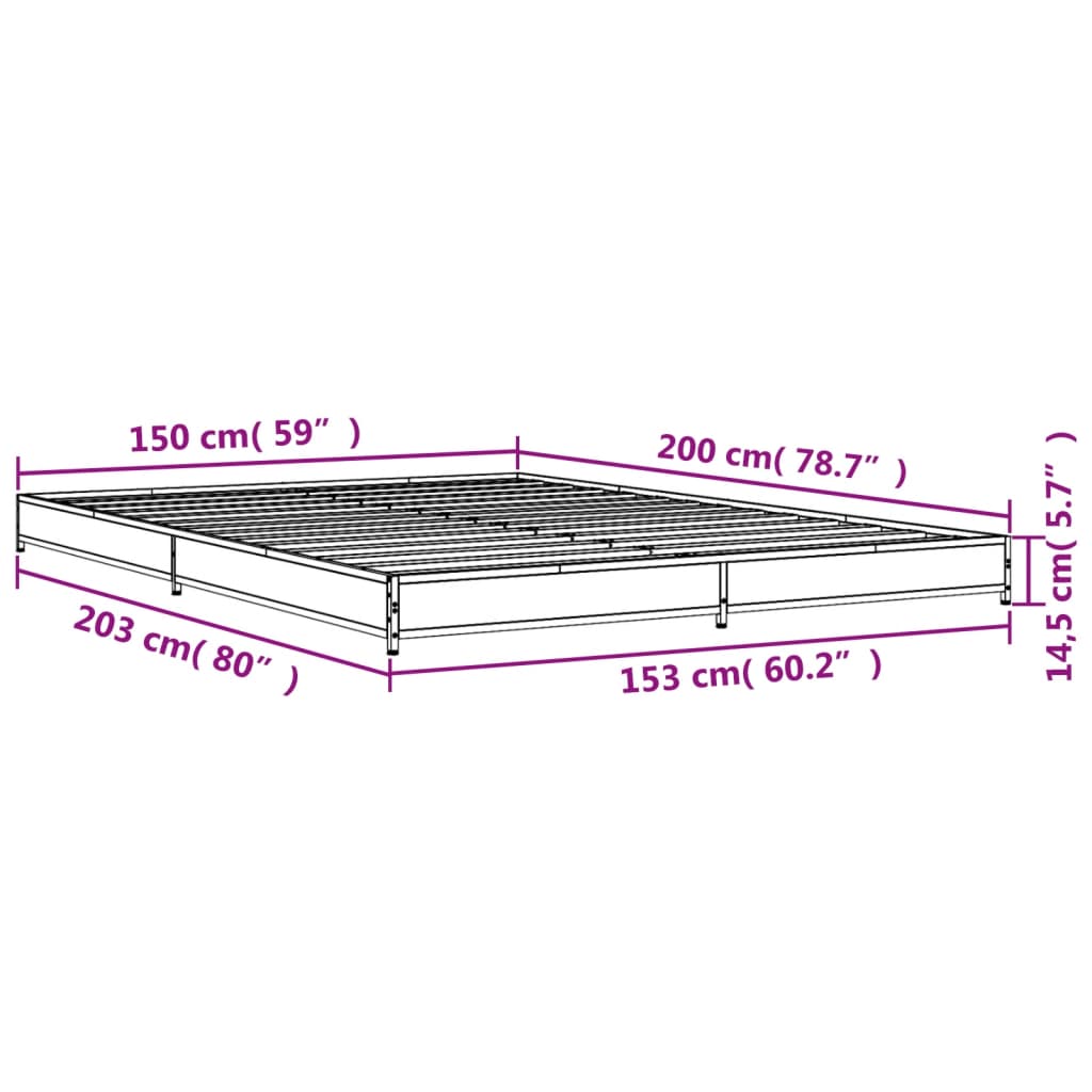 Bedframe bewerkt hout metaal grijs sonoma eiken 150x200 cm