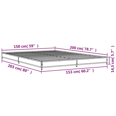Bedframe bewerkt hout metaal grijs sonoma eiken 150x200 cm