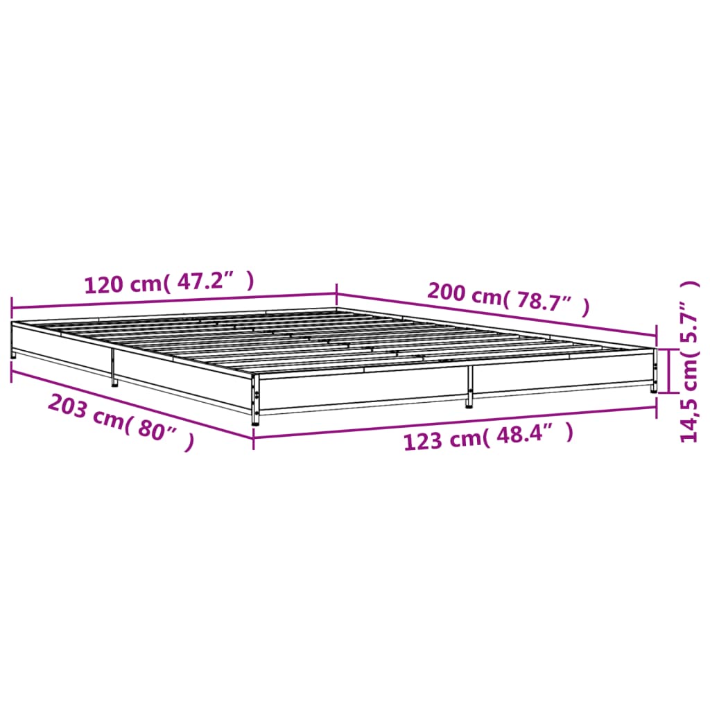 Bedframe bewerkt hout metaal grijs sonoma eiken 120x200 cm
