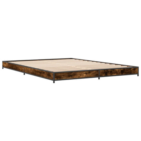 Bedframe bewerkt hout metaal gerookt eikenkleurig 135x190 cm