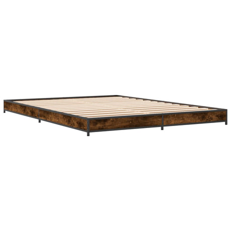 Bedframe bewerkt hout metaal gerookt eikenkleurig 135x190 cm