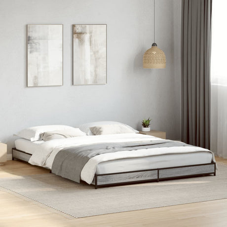 Bedframe bewerkt hout metaal grijs sonoma eiken 135x190 cm