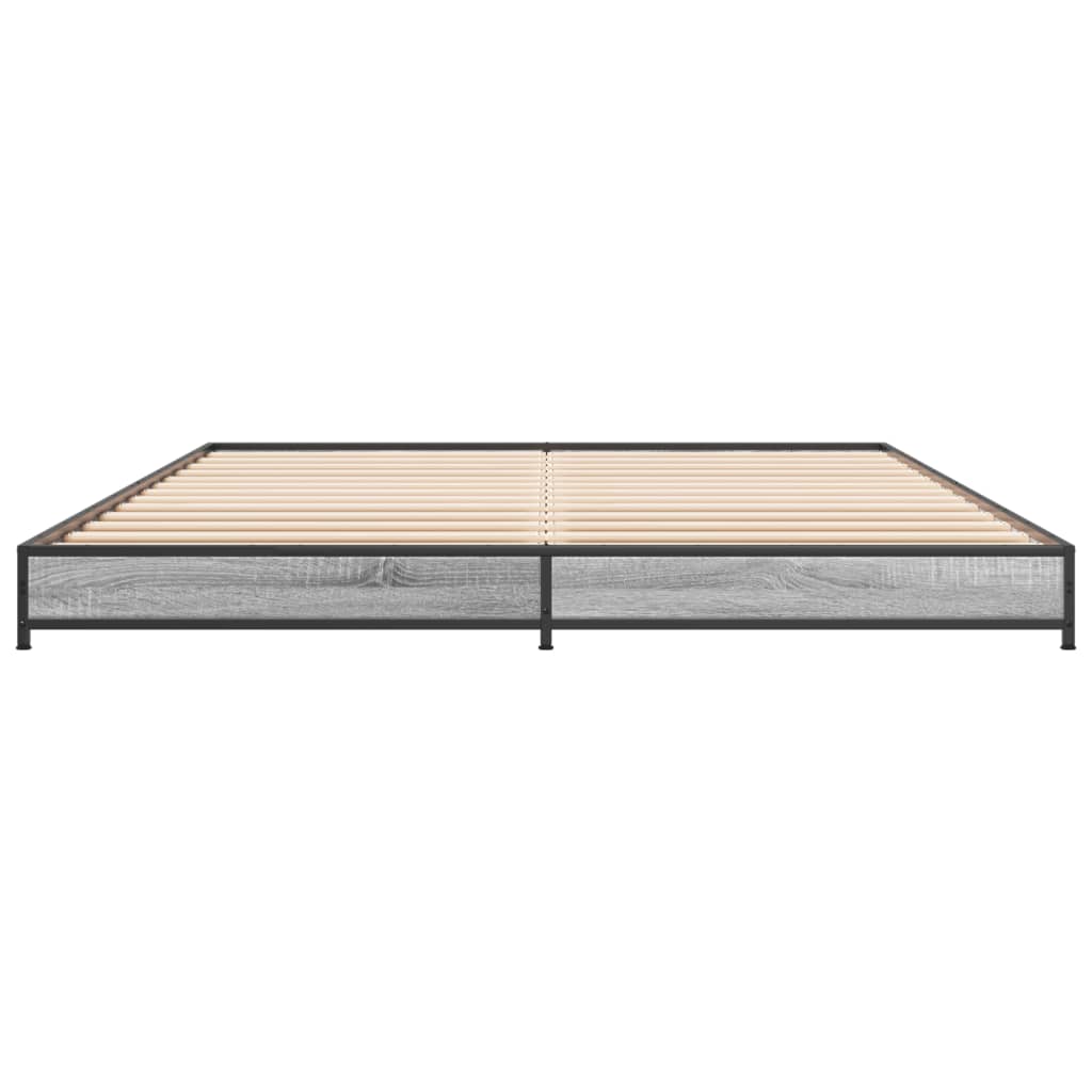 Bedframe bewerkt hout metaal grijs sonoma eiken 135x190 cm