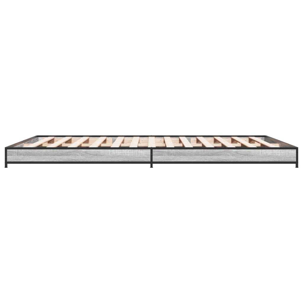 Bedframe bewerkt hout metaal grijs sonoma eiken 135x190 cm