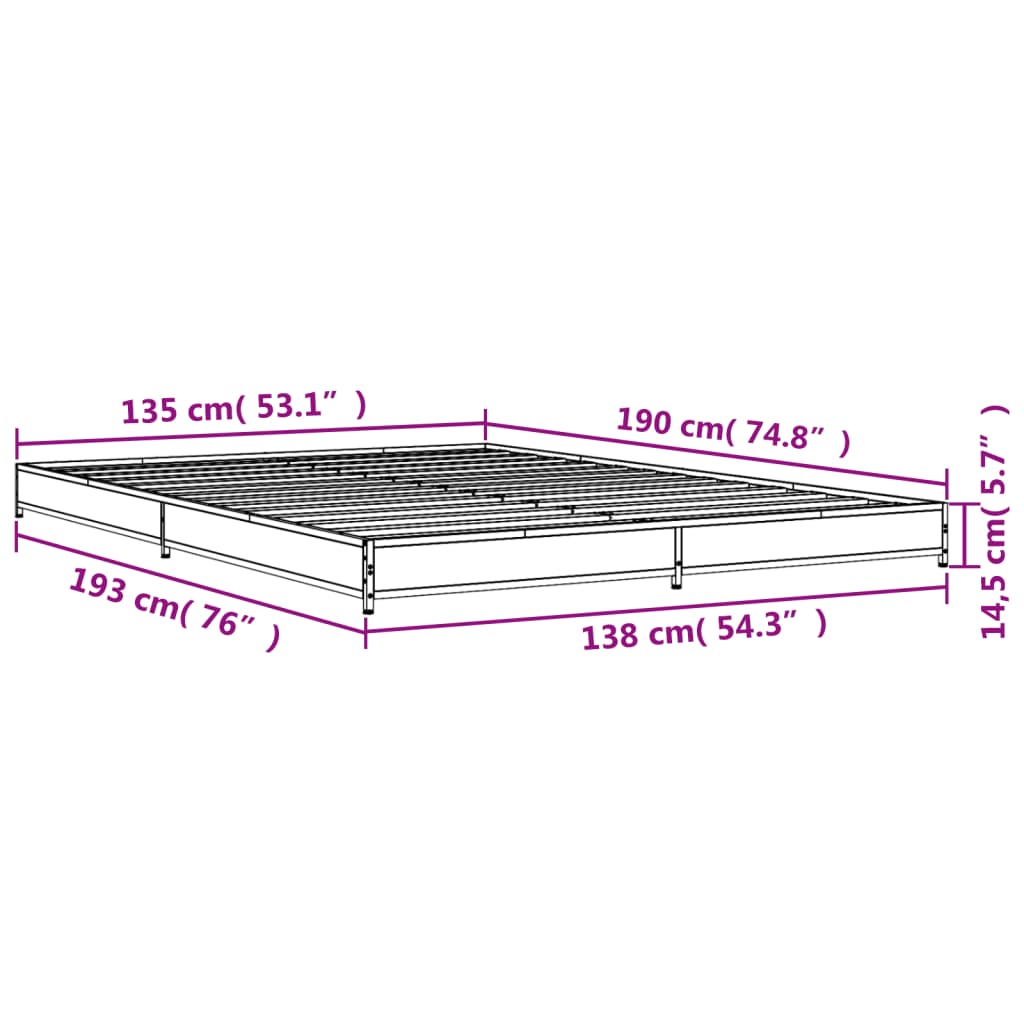 Bedframe bewerkt hout metaal grijs sonoma eiken 135x190 cm