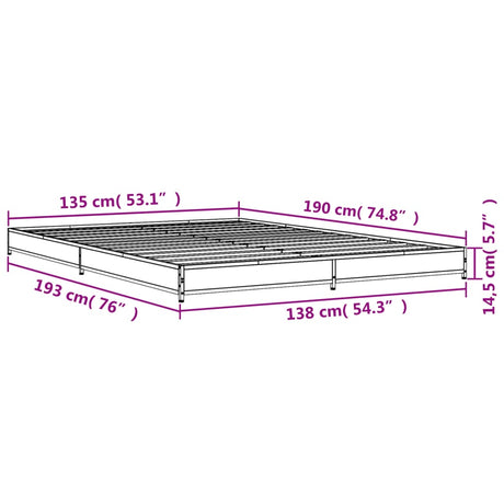 Bedframe bewerkt hout metaal grijs sonoma eiken 135x190 cm