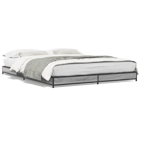 Bedframe bewerkt hout metaal grijs sonoma eiken 135x190 cm