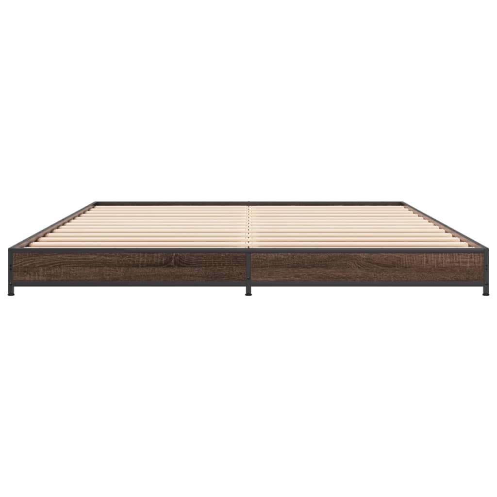 Bedframe bewerkt hout metaal bruin eikenkleur 135x190 cm