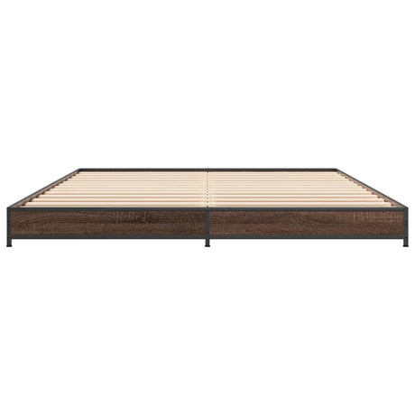 Bedframe bewerkt hout metaal bruin eikenkleur 135x190 cm
