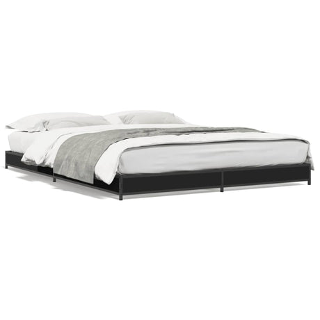 Bedframe bewerkt hout metaal zwart 120x190 cm