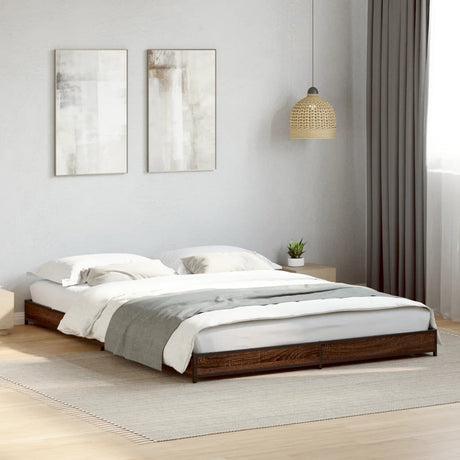 Bedframe bewerkt hout metaal bruin eikenkleur 120x190 cm