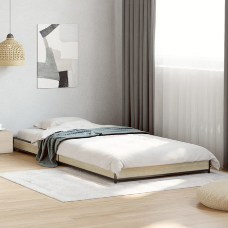 Bedframe bewerkt hout en metaal sonoma eikenkleurig 100x200 cm