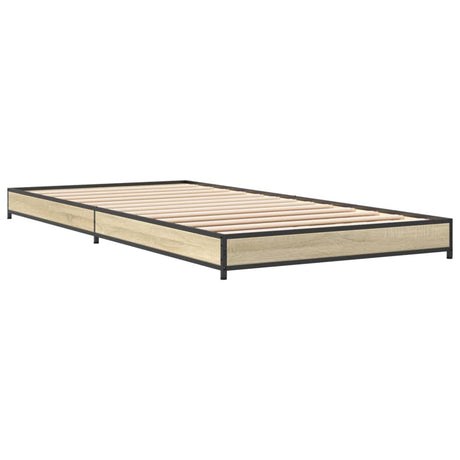 Bedframe bewerkt hout en metaal sonoma eikenkleurig 100x200 cm