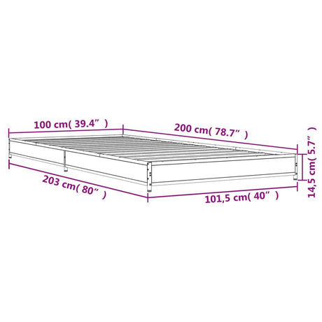 Bedframe bewerkt hout en metaal gerookt eikenkleurig 100x200 cm