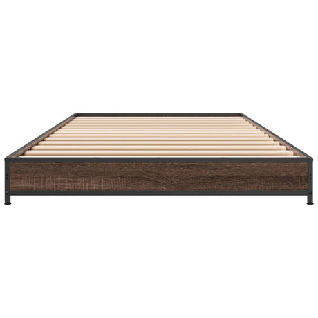 Bedframe bewerkt hout en metaal bruin eikenkleurig 100x200 cm
