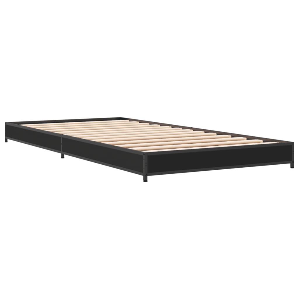 Bedframe bewerkt hout en metaal zwart 90x200 cm