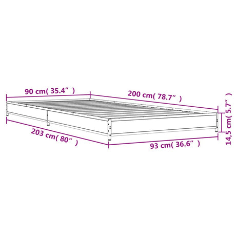 Bedframe bewerkt hout en metaal grijs sonoma eiken 90x200 cm
