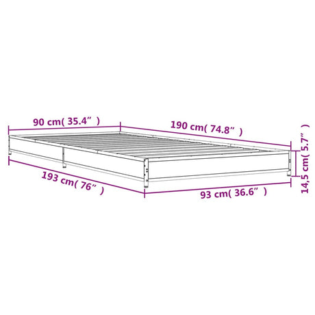 Bedframe bewerkt hout en metaal grijs sonoma eiken 90x190 cm