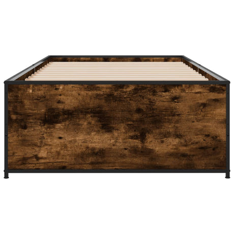 Bedframe bewerkt hout en metaal gerookt eikenkleurig 100x200 cm