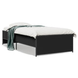Bedframe bewerkt hout en metaal zwart 90x200 cm