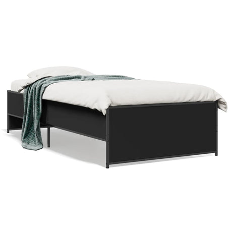 Bedframe bewerkt hout en metaal zwart 90x200 cm