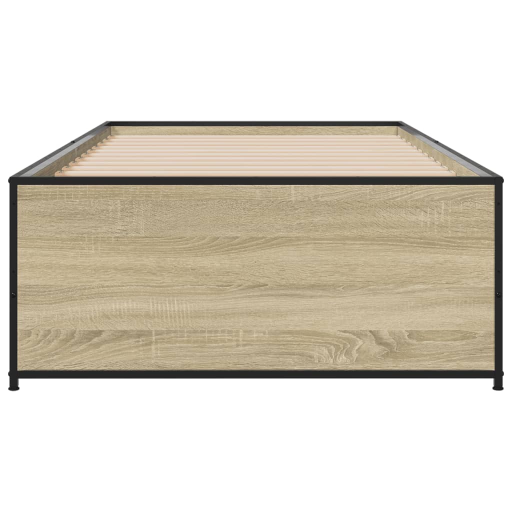 Bedframe bewerkt hout en metaal sonoma eikenkleurig 90x200 cm