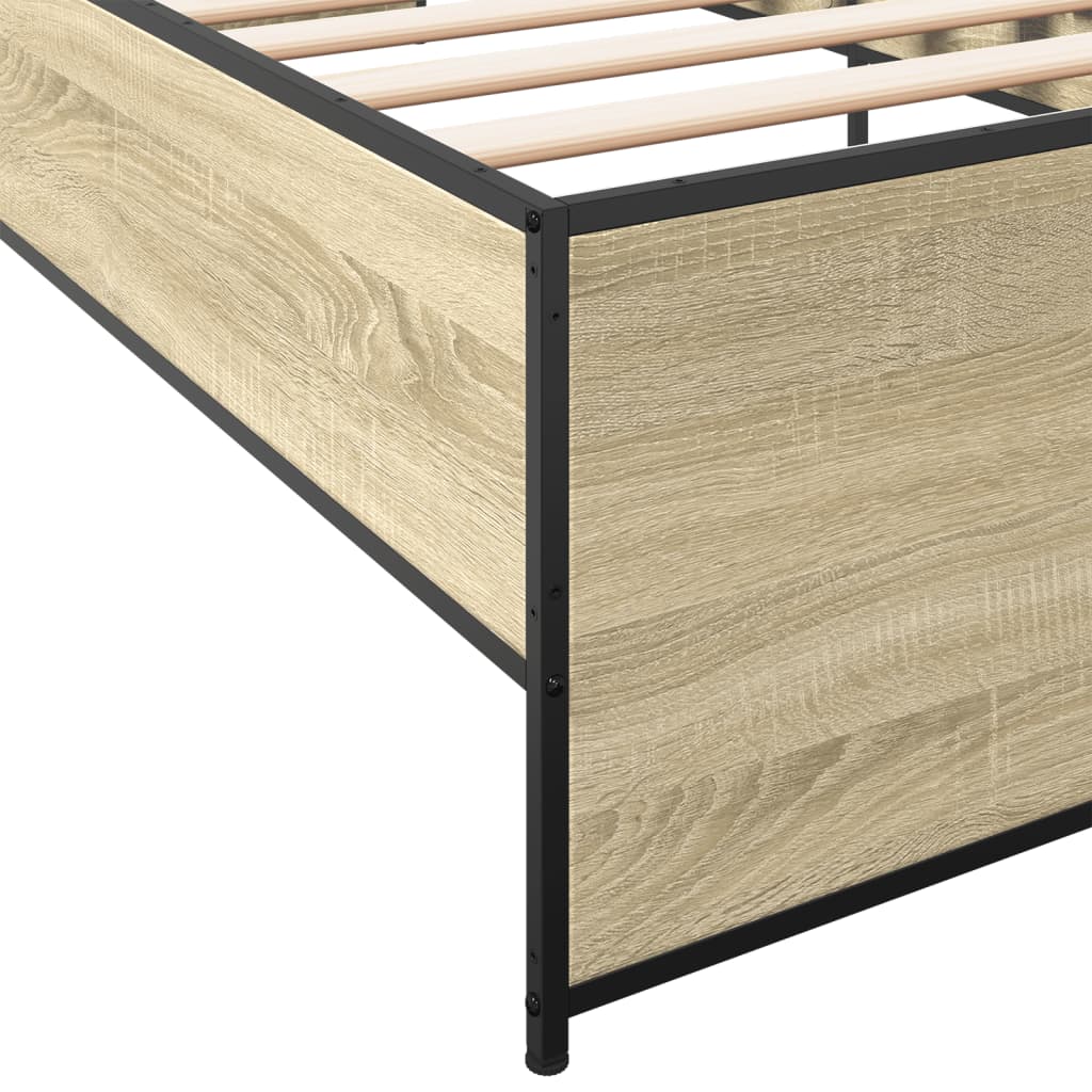 Bedframe bewerkt hout en metaal sonoma eikenkleurig 90x200 cm