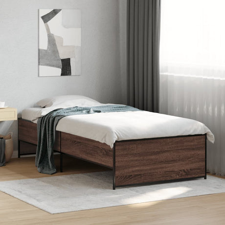 Bedframe bewerkt hout en metaal bruin eikenkleurig 90x190 cm