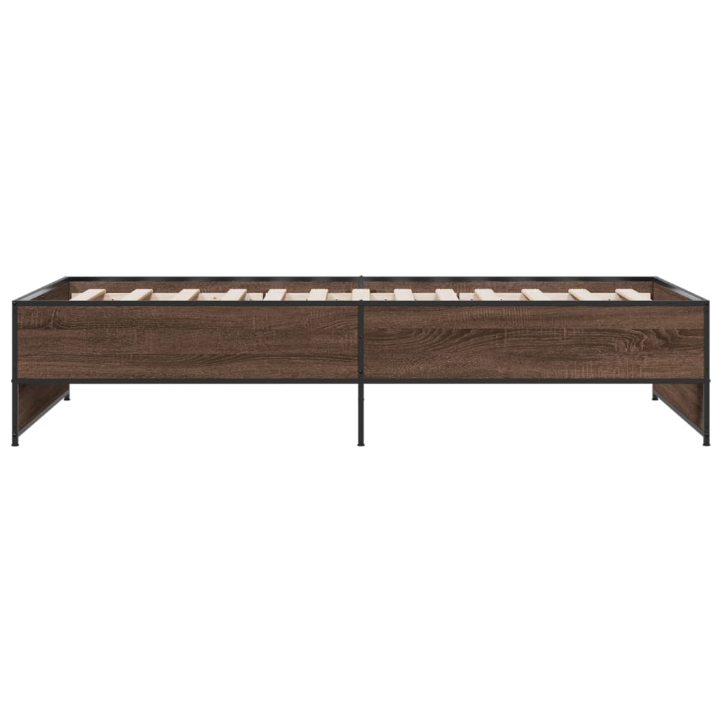 Bedframe bewerkt hout en metaal bruin eikenkleurig 90x190 cm