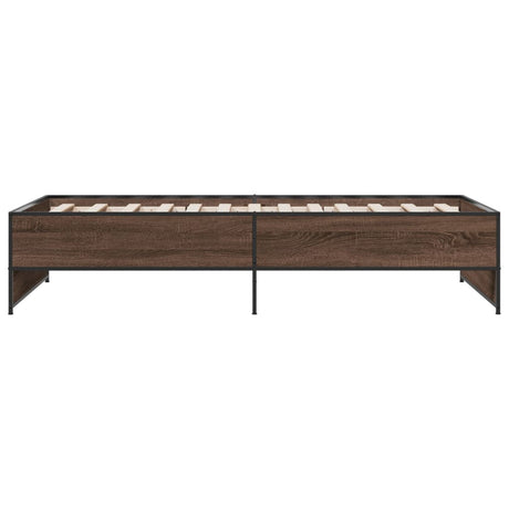 Bedframe bewerkt hout en metaal bruin eikenkleurig 90x190 cm