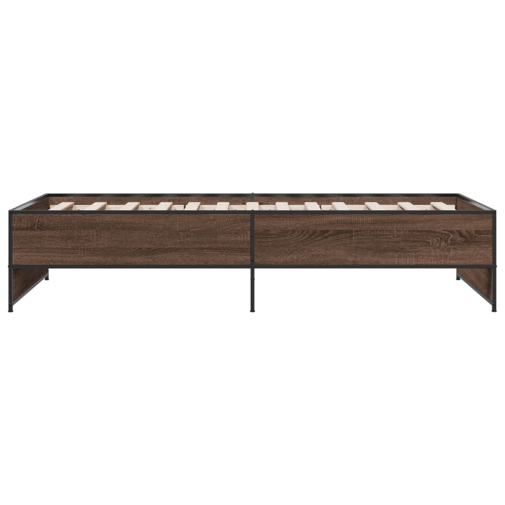 Bedframe bewerkt hout en metaal bruin eikenkleurig 75x190 cm