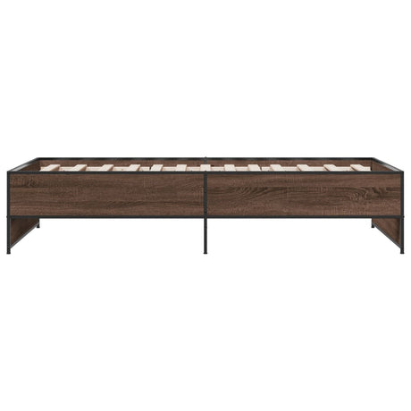 Bedframe bewerkt hout en metaal bruin eikenkleurig 75x190 cm