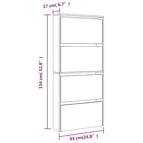 Schoenenkast met spiegel 4-laags 63x17x134 cm zwart - AllerleiShop