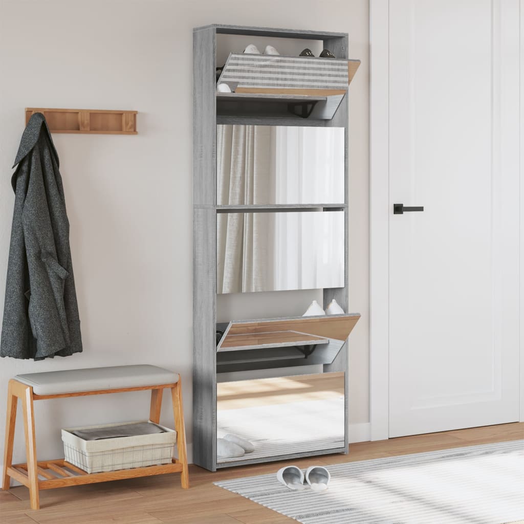 Schoenenkast met spiegel 5-laags 63x17x169,5 cm grijs sonoma - AllerleiShop