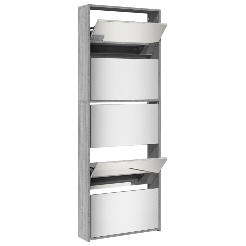 Schoenenkast met spiegel 5-laags 63x17x169,5 cm grijs sonoma - AllerleiShop