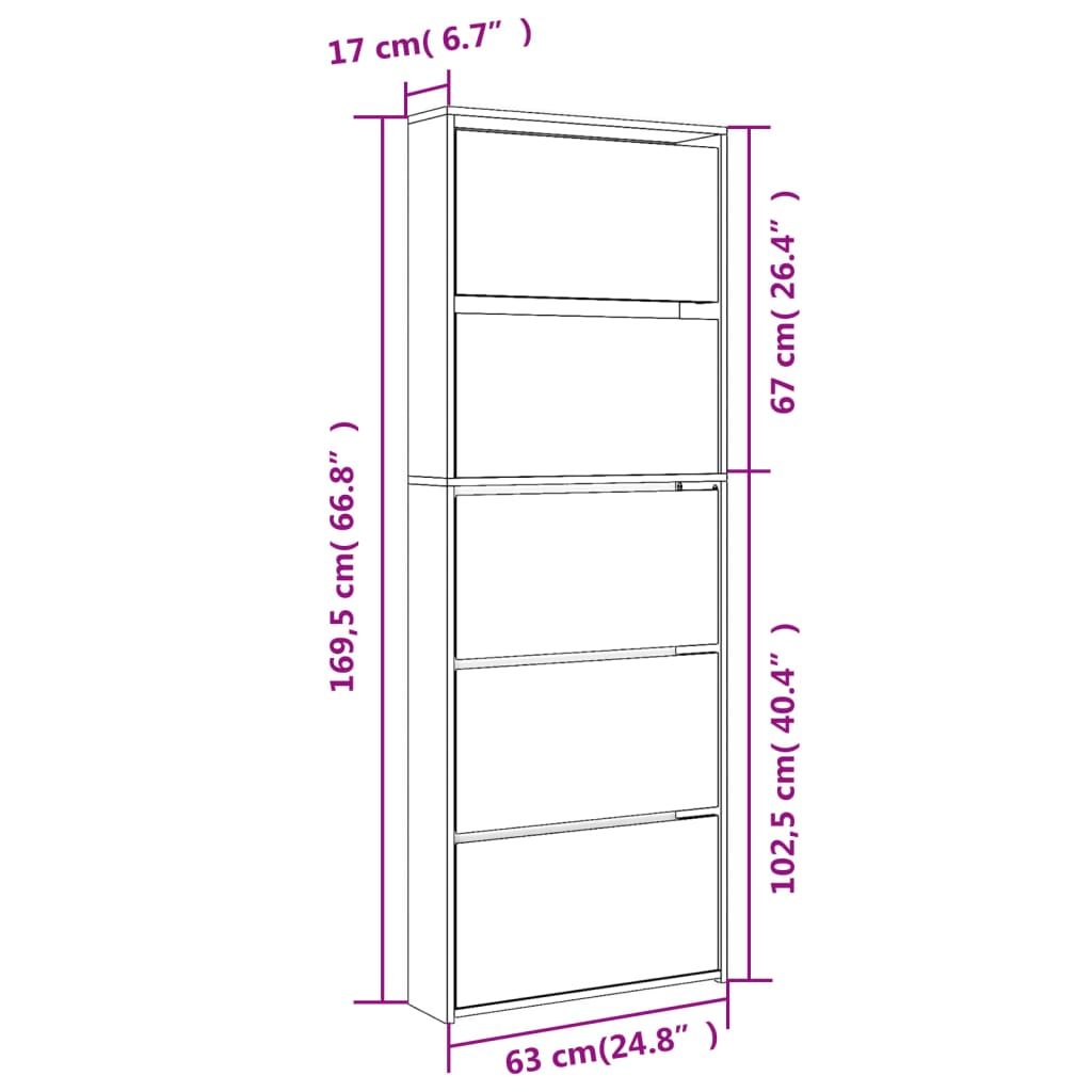 Schoenenkast met spiegel 5-laags 63x17x169,5 cm grijs sonoma - AllerleiShop