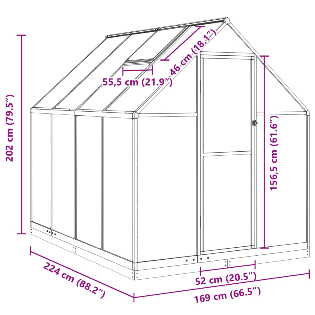 Tuinkas met basisframe 224x169x202 cm aluminium zilverkleurig - AllerleiShop