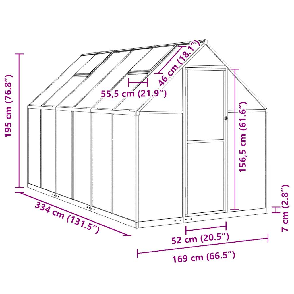 Tuinkas met basisframe 334x169x195 cm aluminium zilverkleurig - AllerleiShop