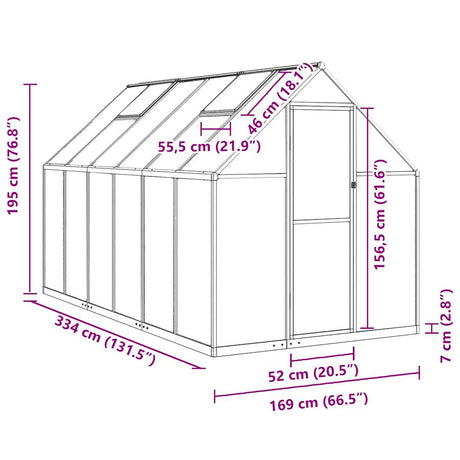 Tuinkas met basisframe 334x169x195 cm aluminium zilverkleurig - AllerleiShop