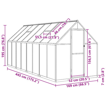 Tuinkas met basisframe 445x169x195 cm aluminium zilverkleurig - AllerleiShop