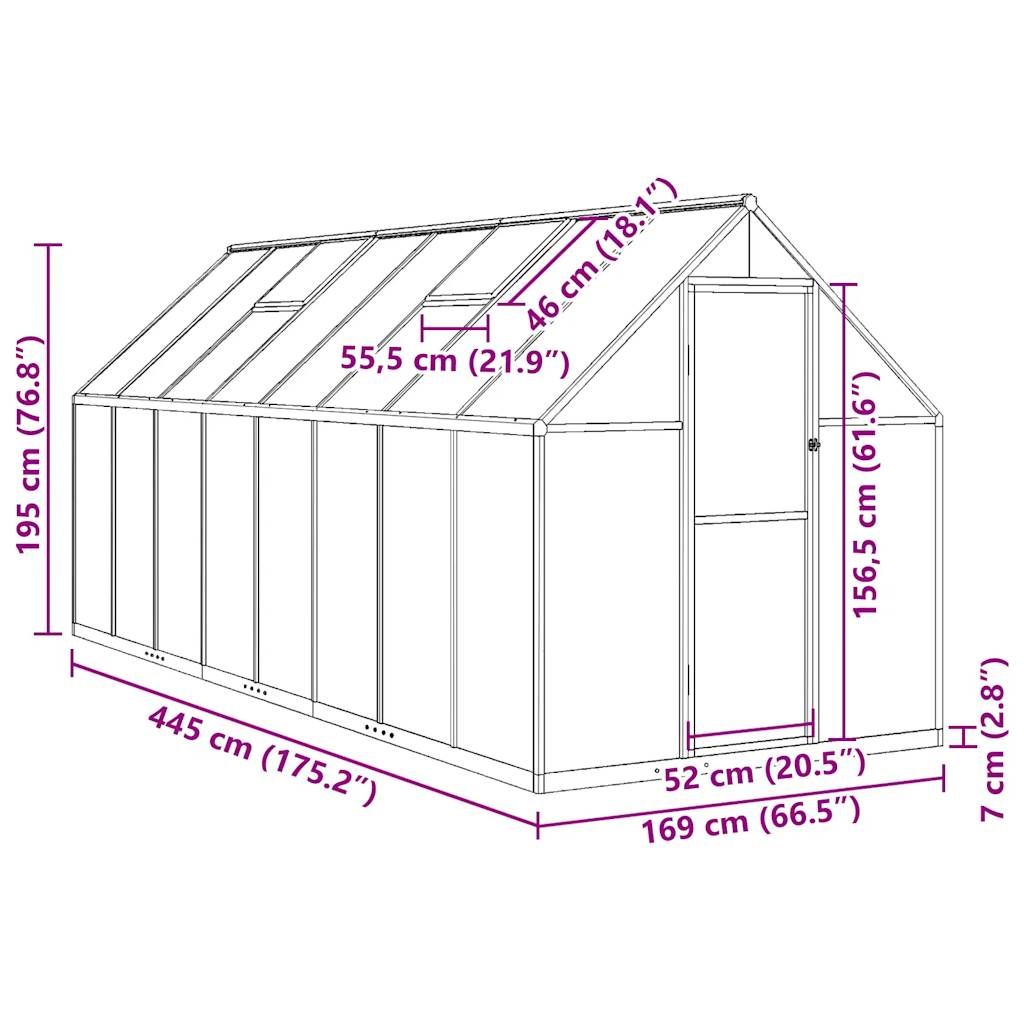 Tuinkas met basisframe 445x169x195 cm aluminium groen - AllerleiShop