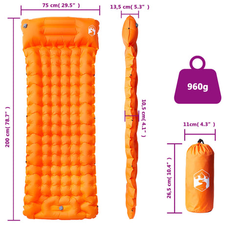 Kampeermatras met kussen zelfopblazend 1-persoons oranje - AllerleiShop