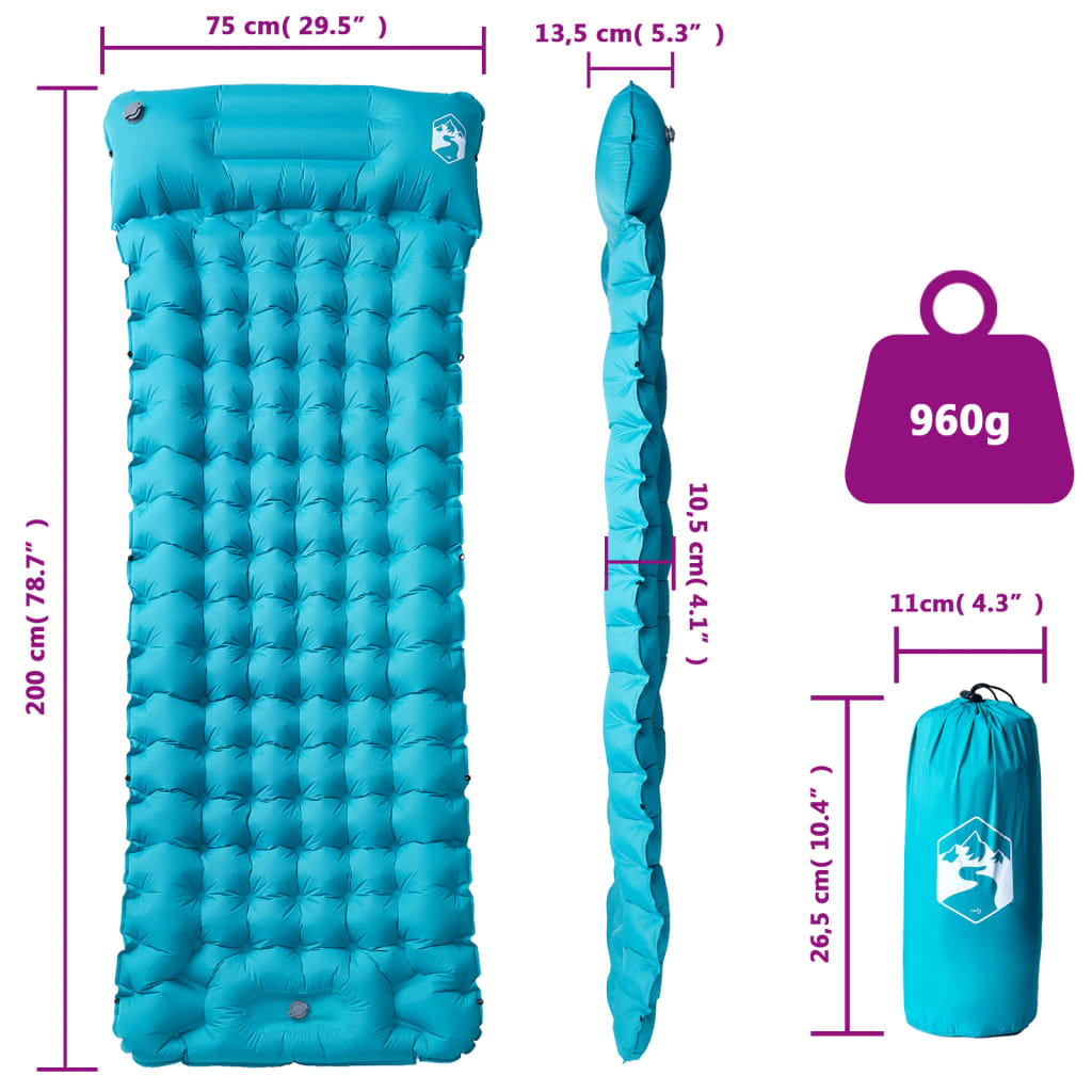 Kampeermatras met kussen zelfopblazend 1-persoons blauw - AllerleiShop