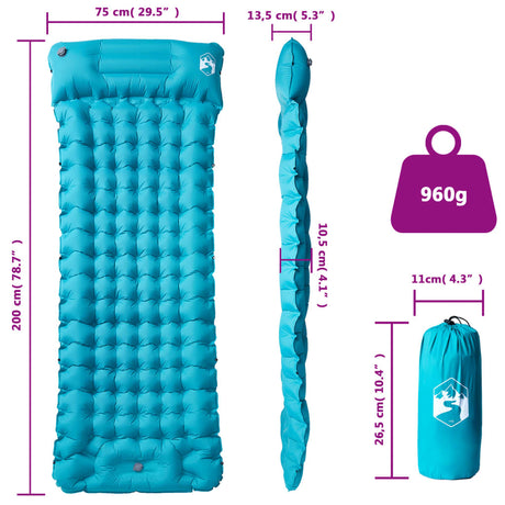 Kampeermatras met kussen zelfopblazend 1-persoons blauw - AllerleiShop