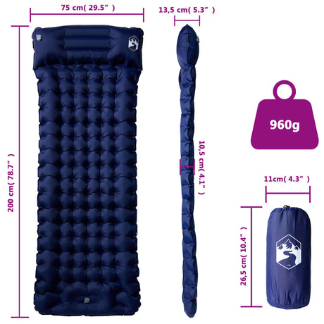 Kampeermatras met kussen zelfopblazend 1-persoons marineblauw - AllerleiShop